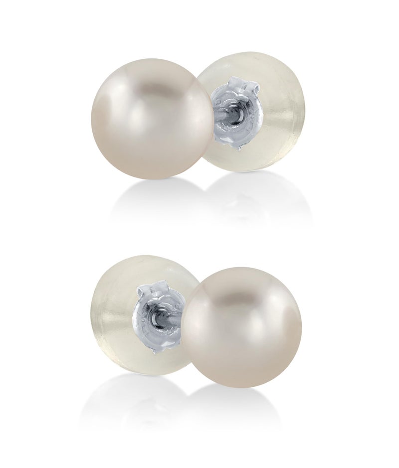 THE PEARL SOURCE 5.0-5.5mm White Japanese Akoya Real Pearl Earrings for Women - 14k Gold Stud Pearl Earrings | Hypoallergenic Earrings with Genuine Cultured Pearls - Image 1